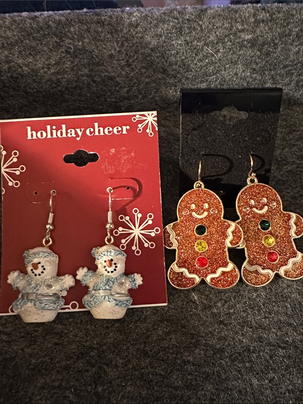 2 Pairs Christmas (Blue Snowman and Gingerbread Man) Holiday Earrings
